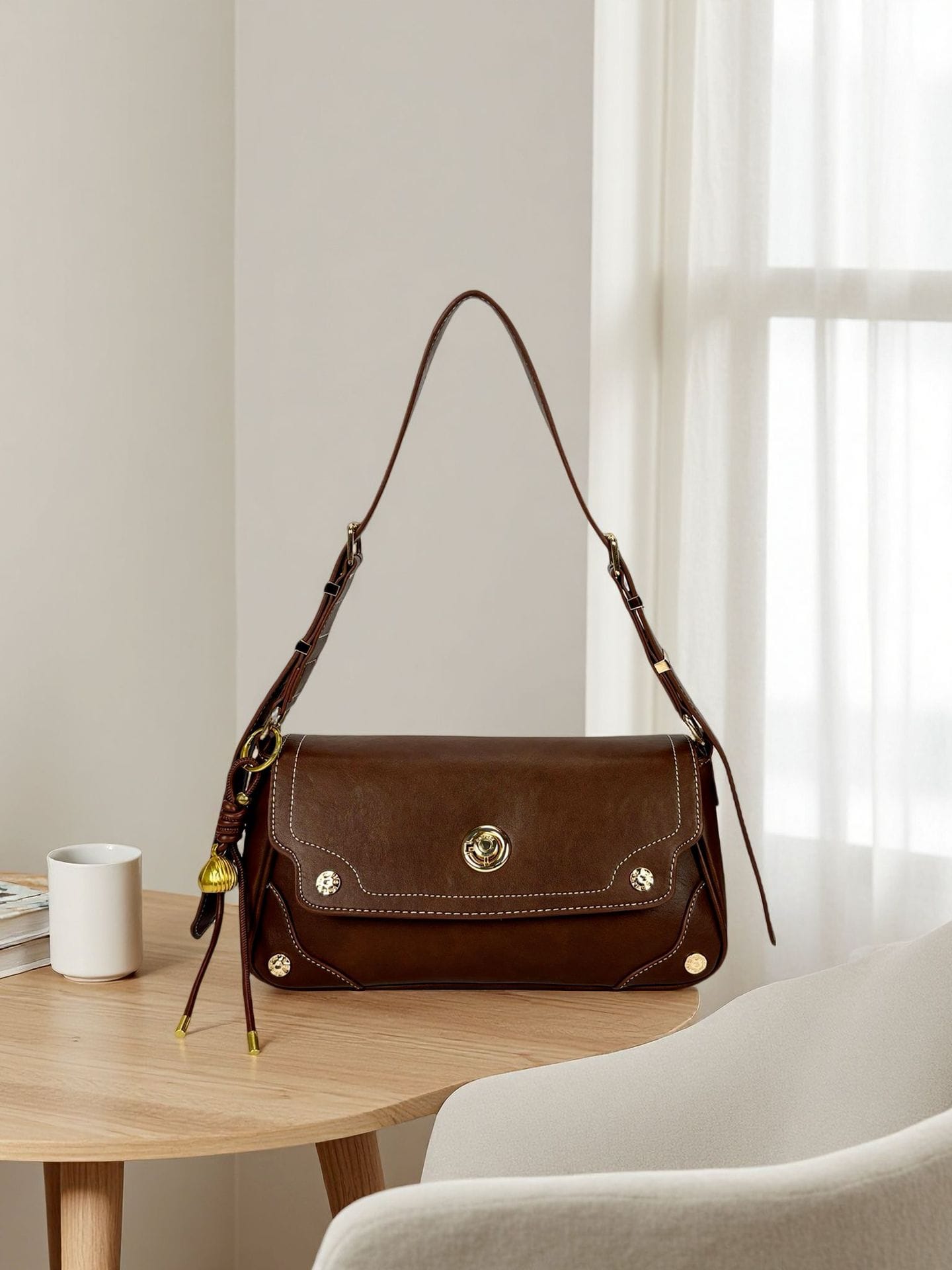 Warm and elegant baguette crossbody bag