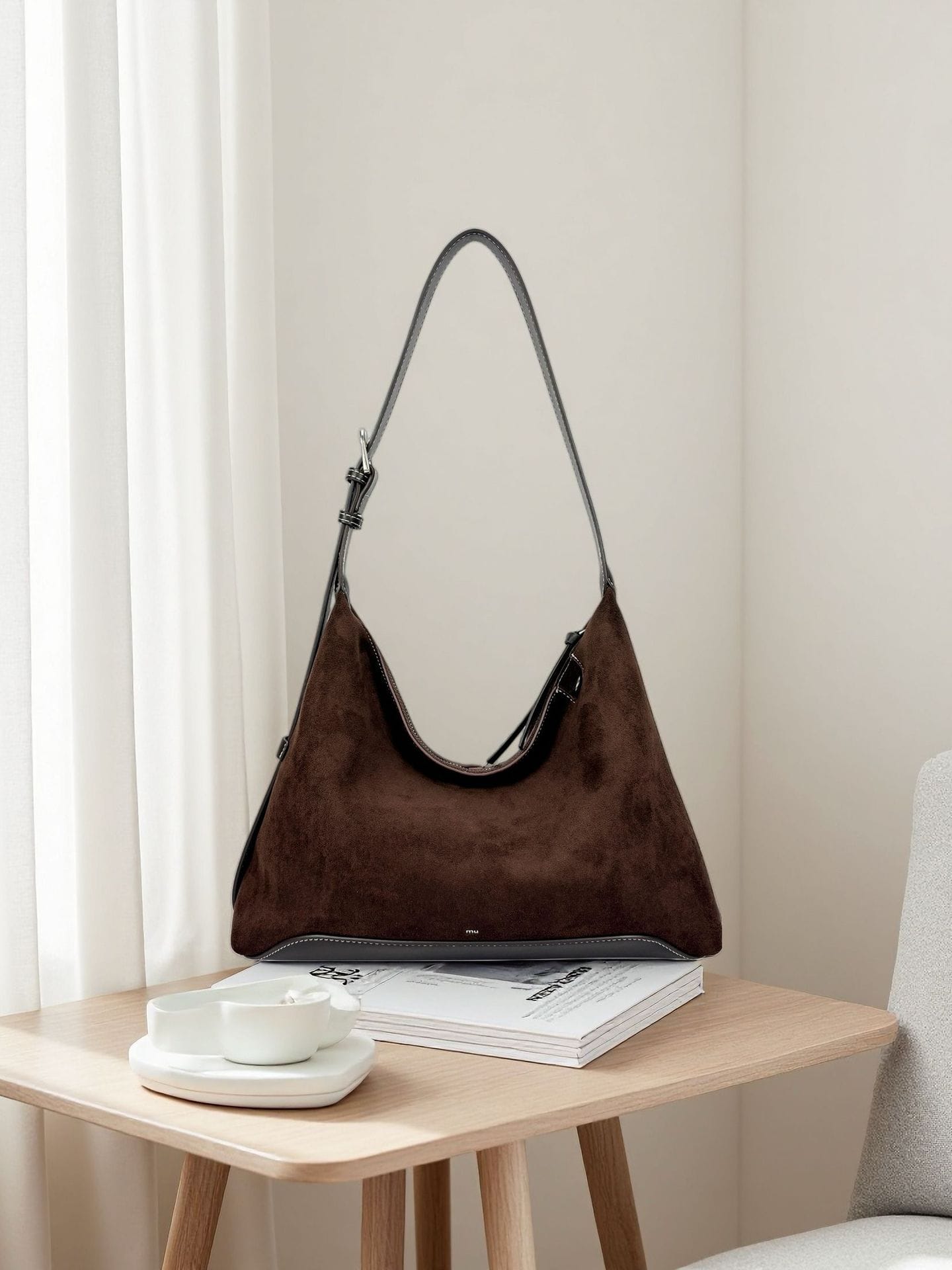 Suede fabric women's shoulder bag