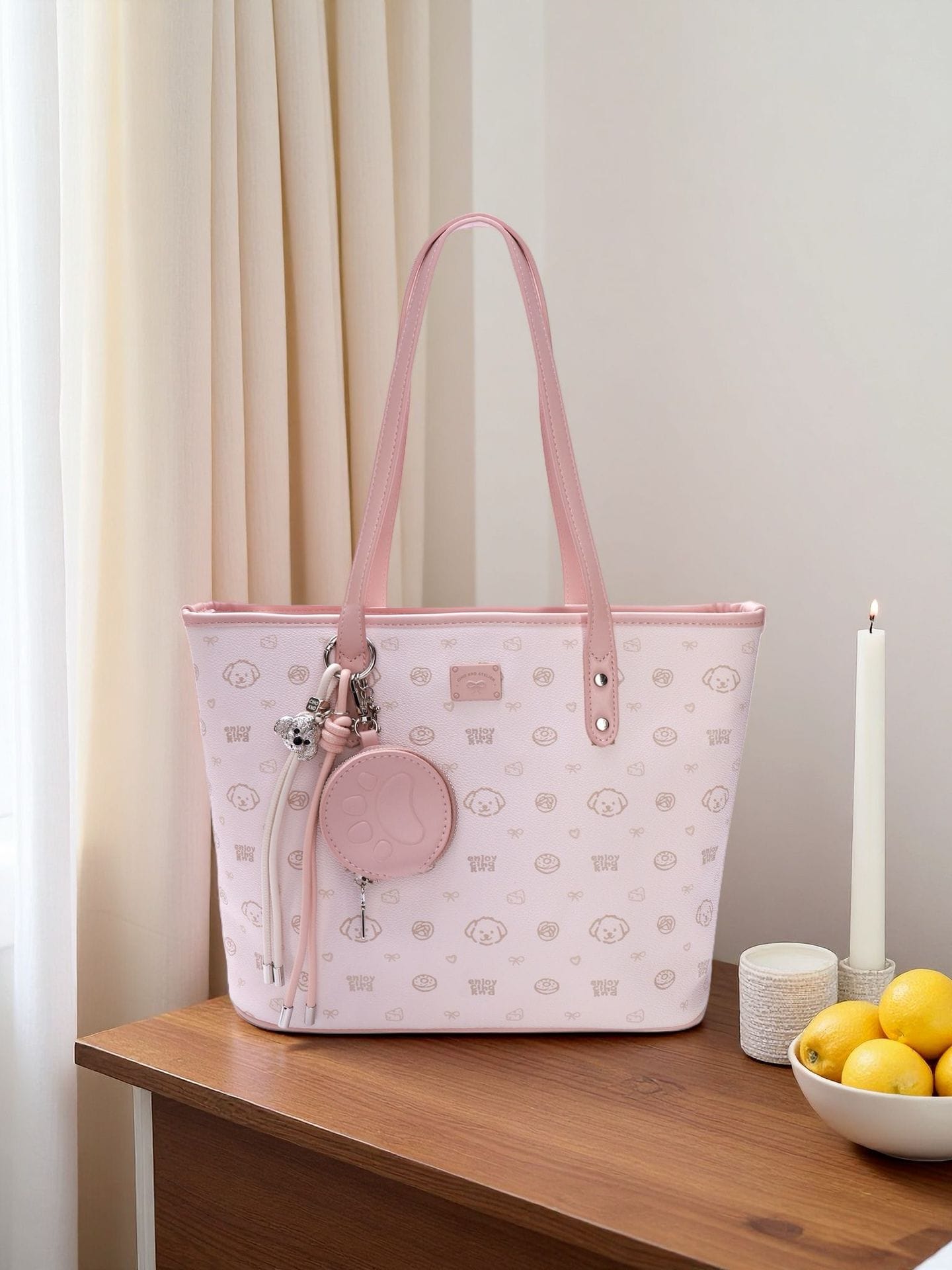 Retro Print Tote Bag with Puppy Design