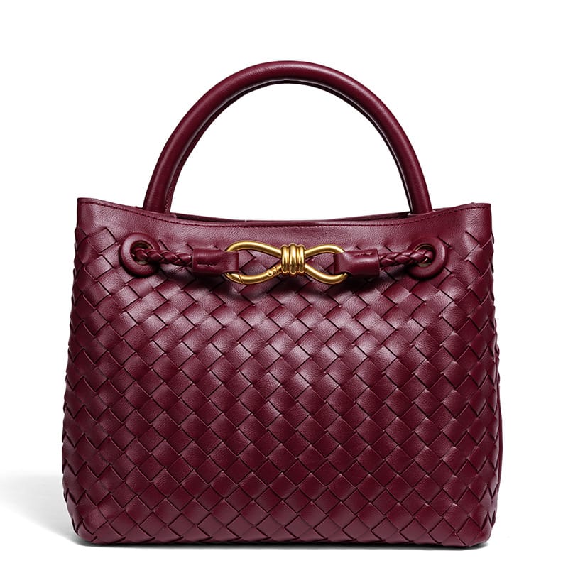 Handmade woven bag, horizontal tote bag with bow design